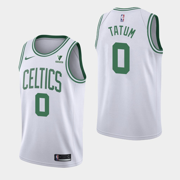 Men's Boston Celtics #0 Jayson Tatum White Association Edition Swingman Vistaprint Patch Stitched NBA Jersey